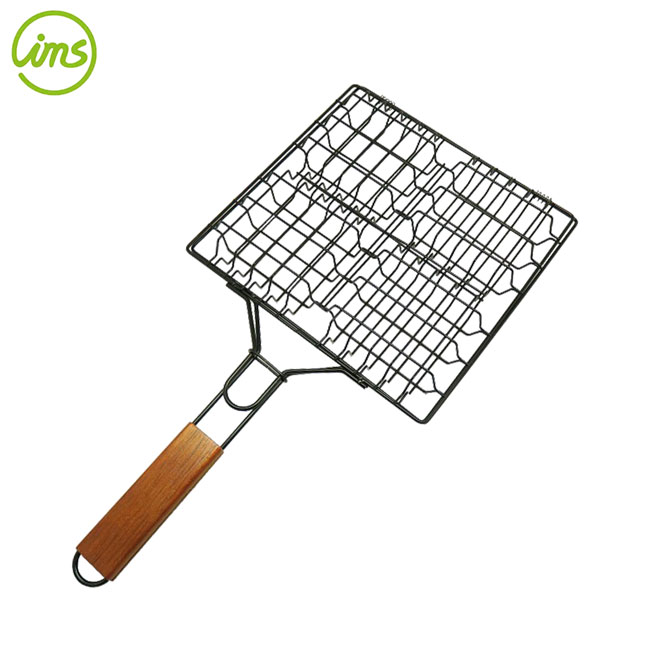 hamburger grill basket with wooden handle | bbq burger grilling basket